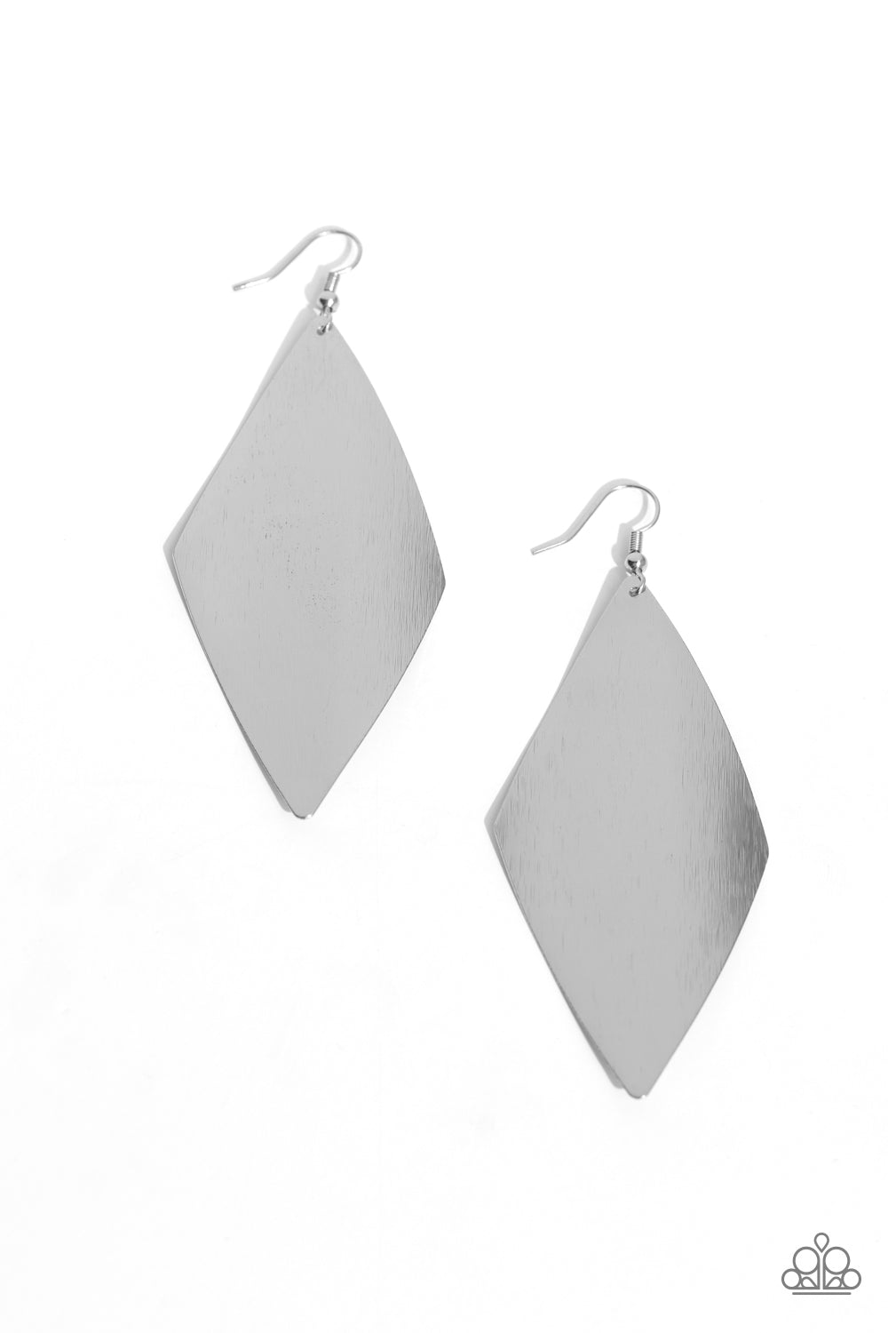 Paparazzi Accessories-Retro Rally Silver Kite Frame Shimmer Earrings