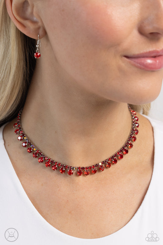 Paparazzi Accessories-Ritzy Rhinestones Red Square Gem Necklace Set