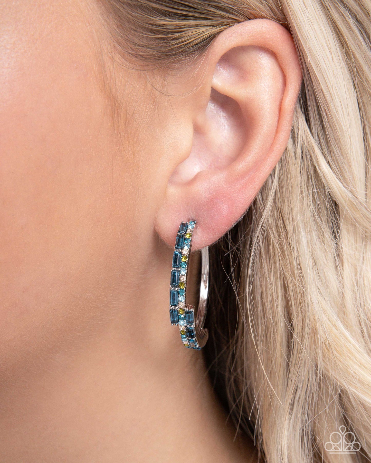 Paparazzi Accessories-Ritzy Reputation Blue Rhinestone Hoop Earrings