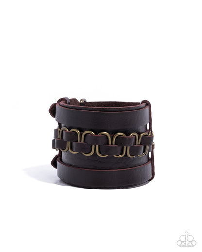 Paparazzi Accessories-Rocker Attitude Brass Leather Men Strap Bracelet