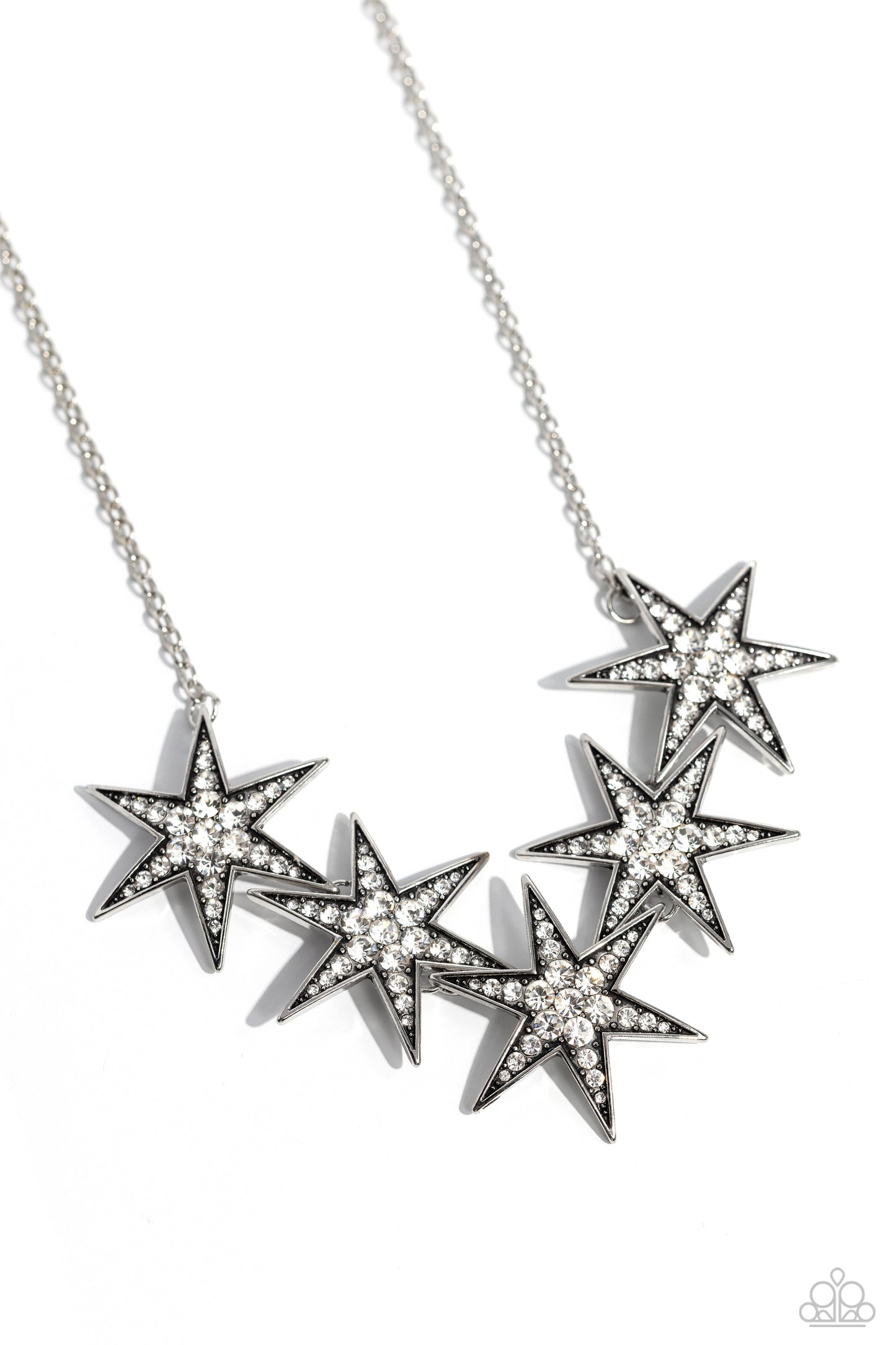 Paparazzi Accessories-Rockstar Ready White Rhinestone 3D Star Necklace Set