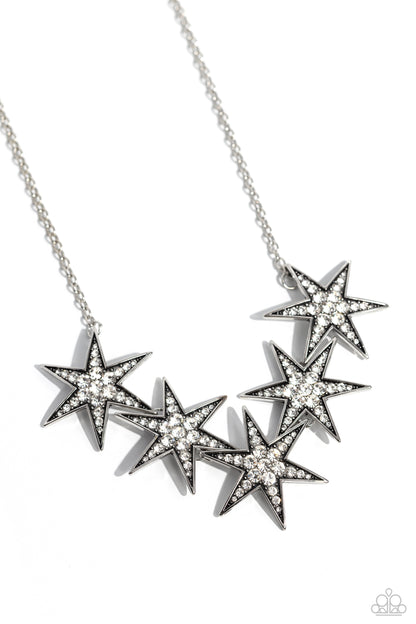 Paparazzi Accessories-Rockstar Ready White Rhinestone 3D Star Necklace Set