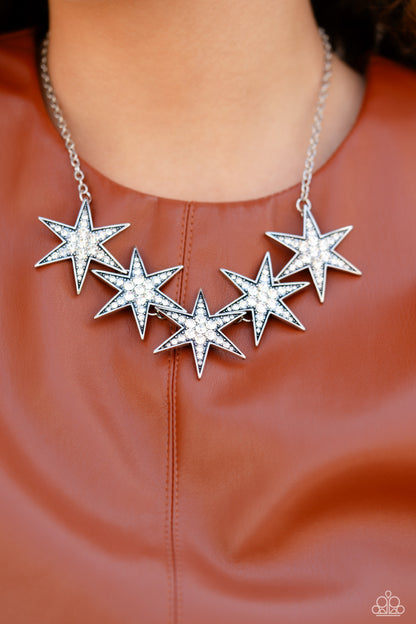 Paparazzi Accessories-Rockstar Ready White Rhinestone 3D Star Necklace Set