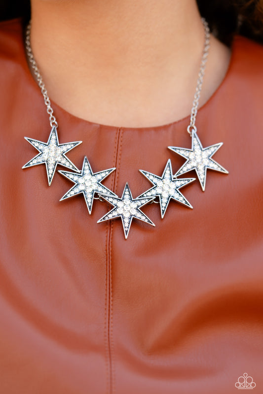 Paparazzi Accessories-Rockstar Ready White Rhinestone 3D Star Necklace Set
