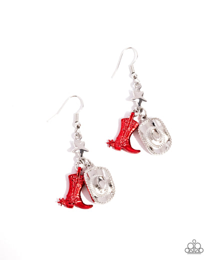 Paparazzi Accessories-Rodeo Royalty Red Cowboy Boot Earrings