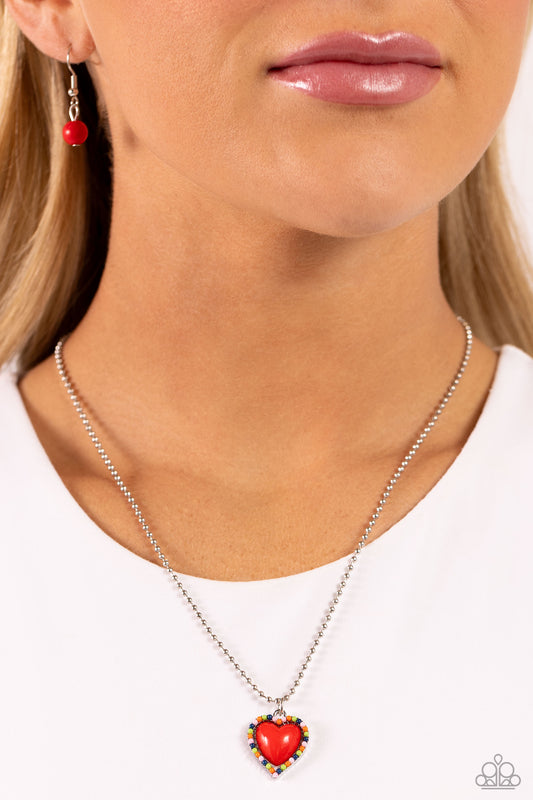 Paparazzi Accessories-Romantic Ragtime Red Charming Heart Pendant Set