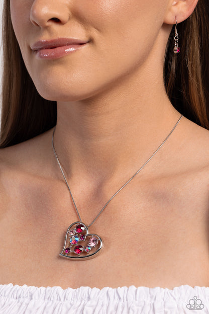 Paparazzi Accessories-Romantic Recognition Pink Heart Necklace Set