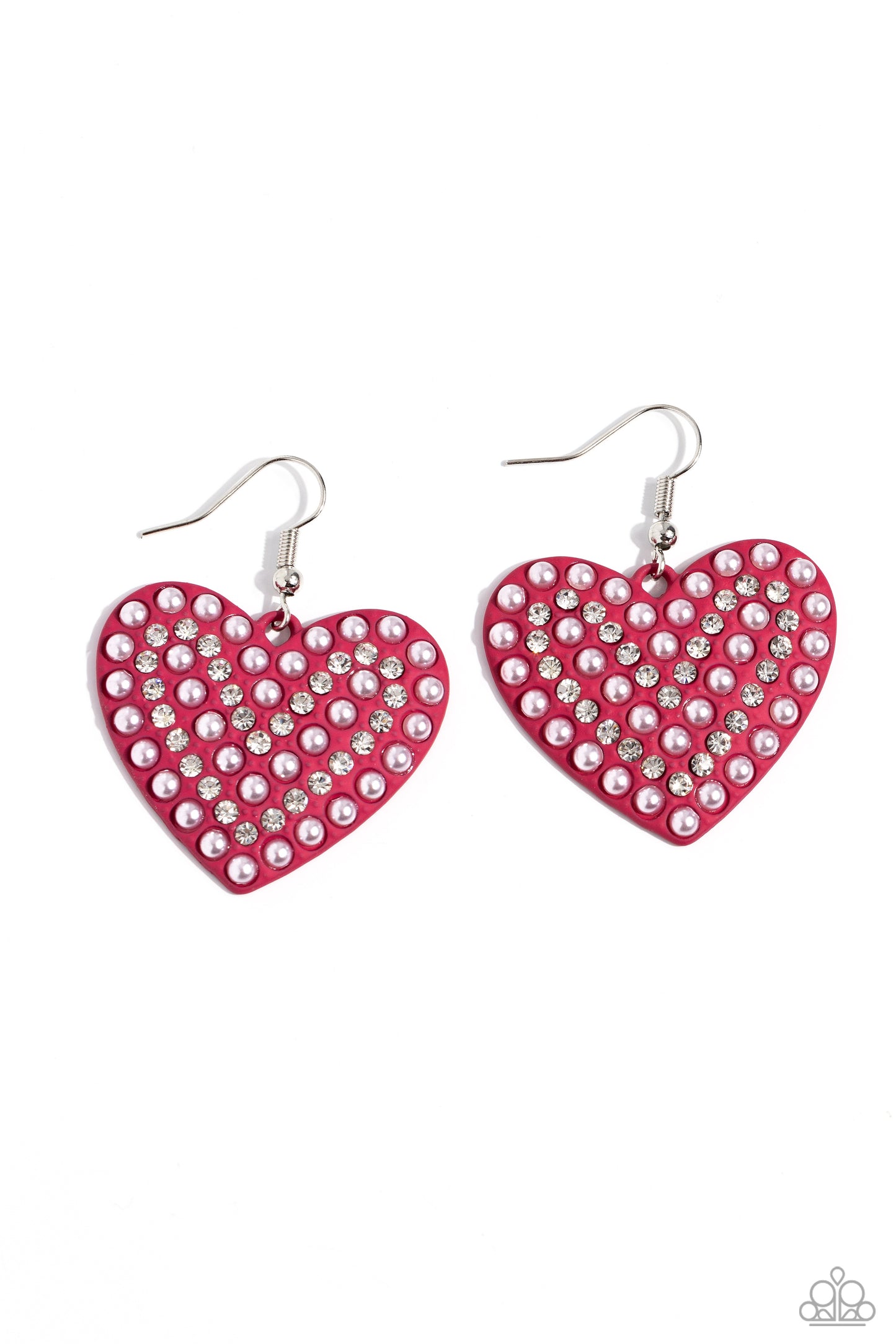 Paparazzi Accessories-Romantic Reunion Pink Peacock Pearl Heart Earrings