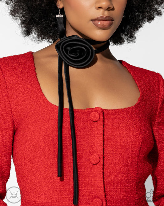 Paparazzi Accessories-Rosette Reality Black Silk Rose Necklace Set