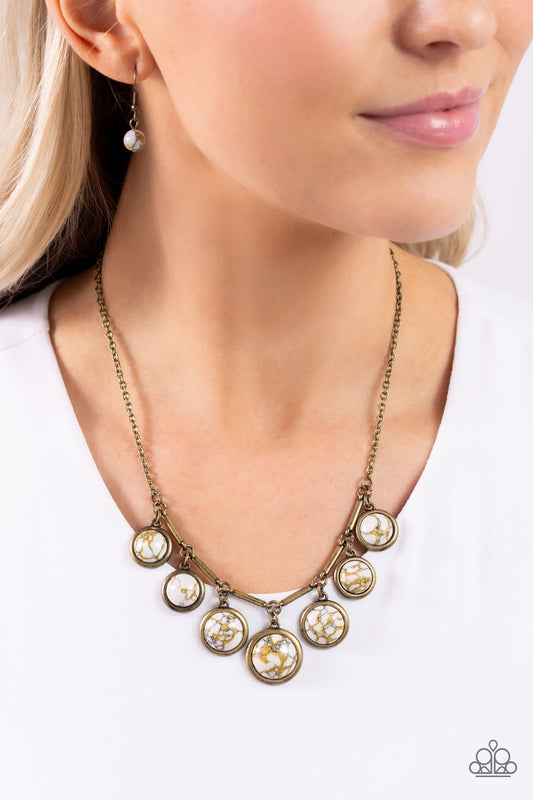 Paparazzi Accessories-Rustic Recognition Brass Marble Stone Necklace Set