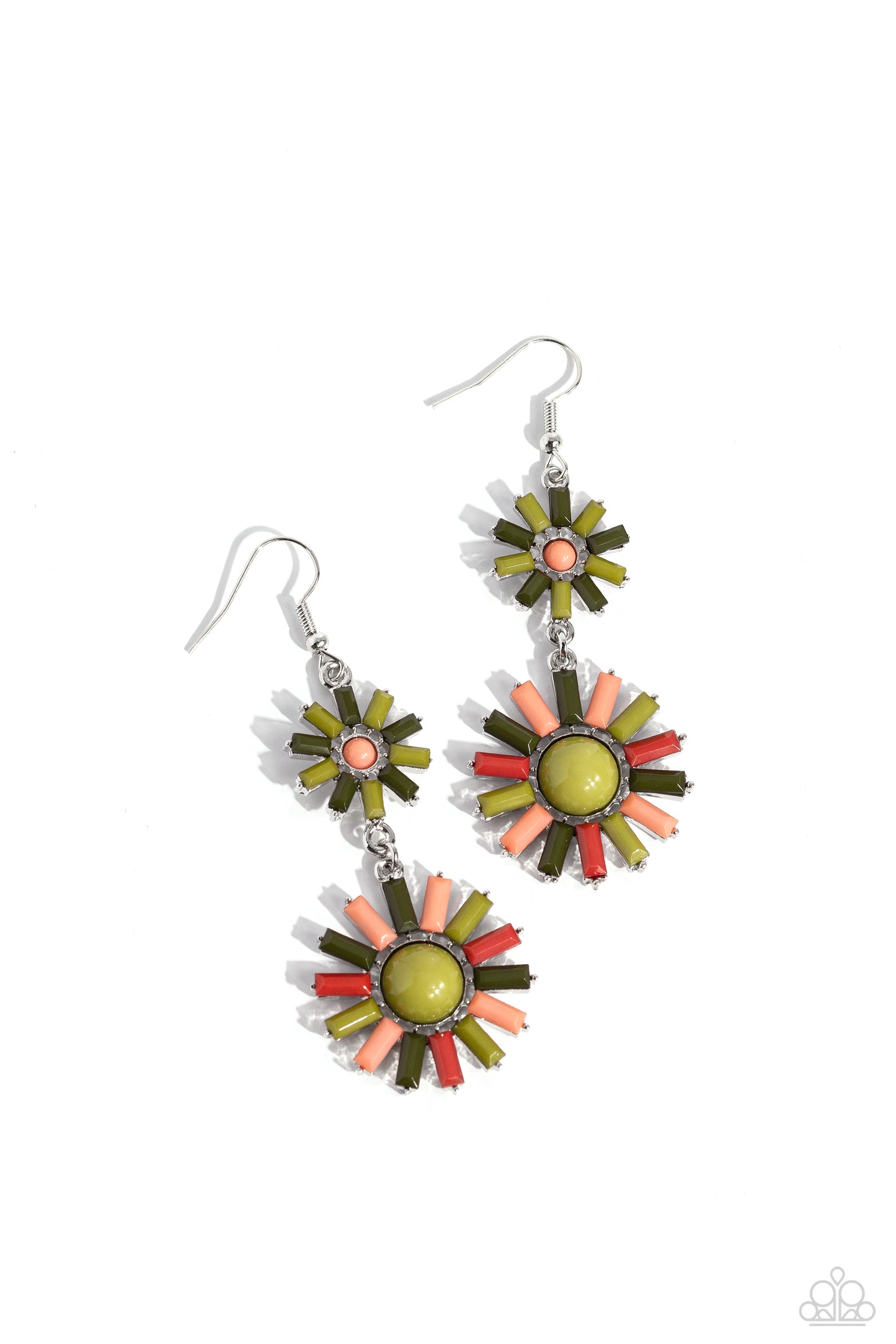 Paparazzi Accessories-SUN Wild Green Sunburst Emerald Cut Earrings