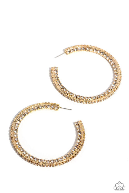 Paparazzi Accessories-Scintillating Sass Gold Glittery White Hoop Earrings