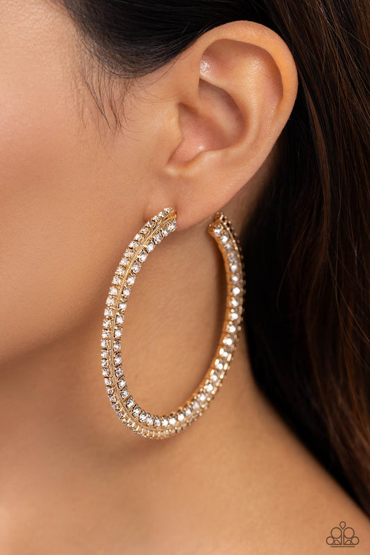 Paparazzi Accessories-Scintillating Sass Gold Glittery White Hoop Earrings