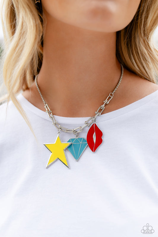 Paparazzi Accessories-Scouting Shapes Multi Color Charm Necklace Set