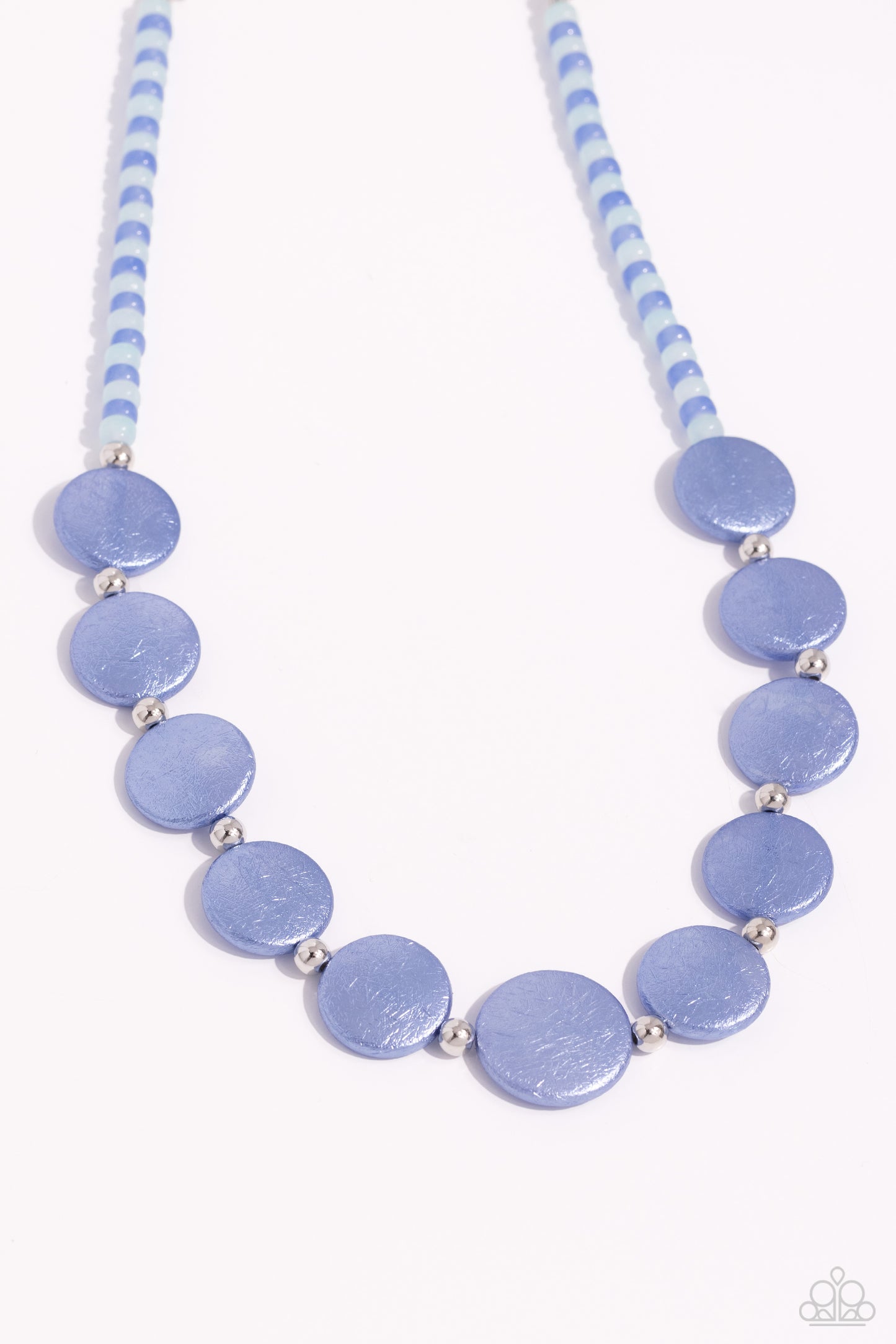 Paparazzi Accessories-Scratched Showtime Blue Pearl Disc Necklace Set