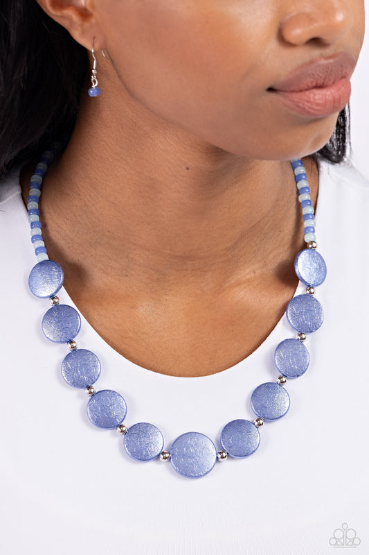 Paparazzi Accessories-Scratched Showtime Blue Pearl Disc Necklace Set