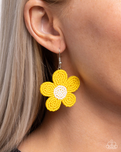 Paparazzi Accessories-Seed Bead Vibrancy Yellow Floral Earrings
