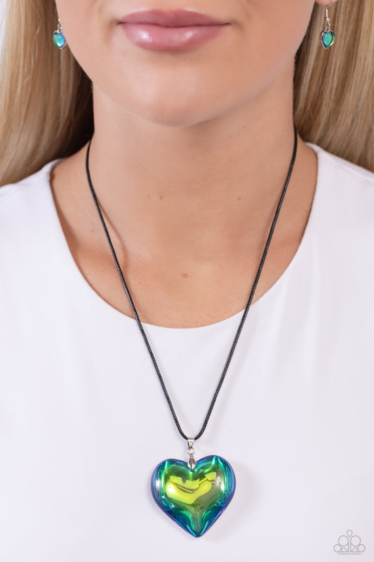 Paparazzi Accessories-Seize the Simplicity Green UV Heart Necklace Set