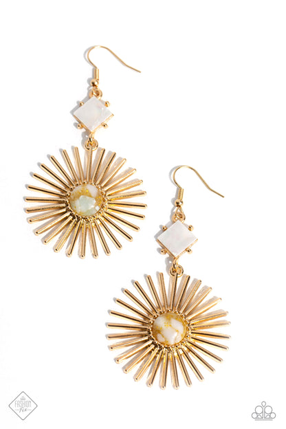 Paparazzi Accessories-Seize The Sunburst Gold Multi Stone FF Earrings