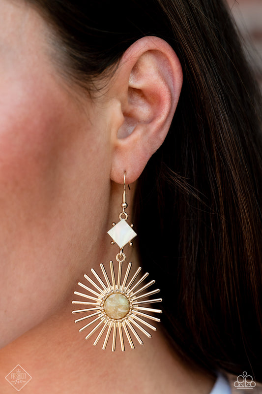 Paparazzi Accessories-Seize The Sunburst Gold Multi Stone FF Earrings