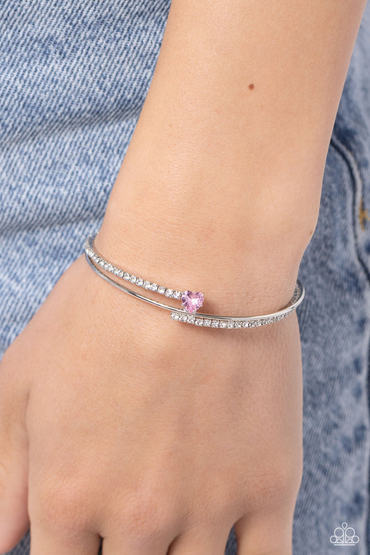 Paparazzi Accessories-Sensational Sweetheart Pink Heart Cuff Bracelet