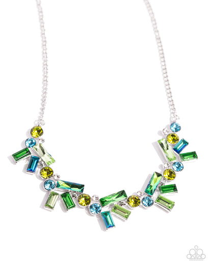 Paparazzi Accessories-Serene Statement Green Rhinestone Necklace Set