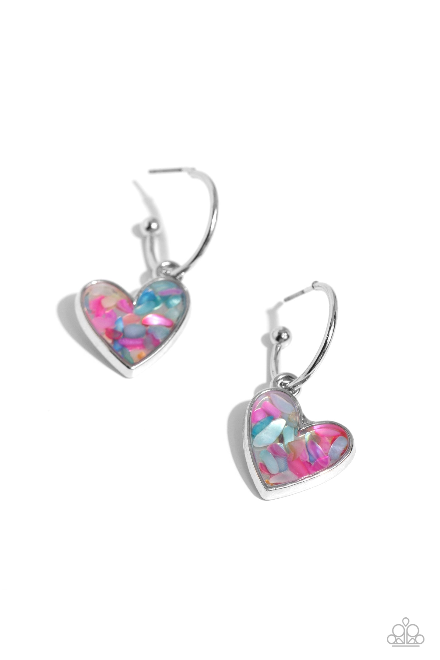 Paparazzi Accessories-Shell Signal Pink Flecks Heart Hoop Earring