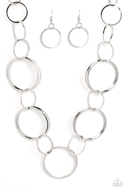 Paparazzi Accessories-Shimmering Symphony Silver Hoop Necklace Set