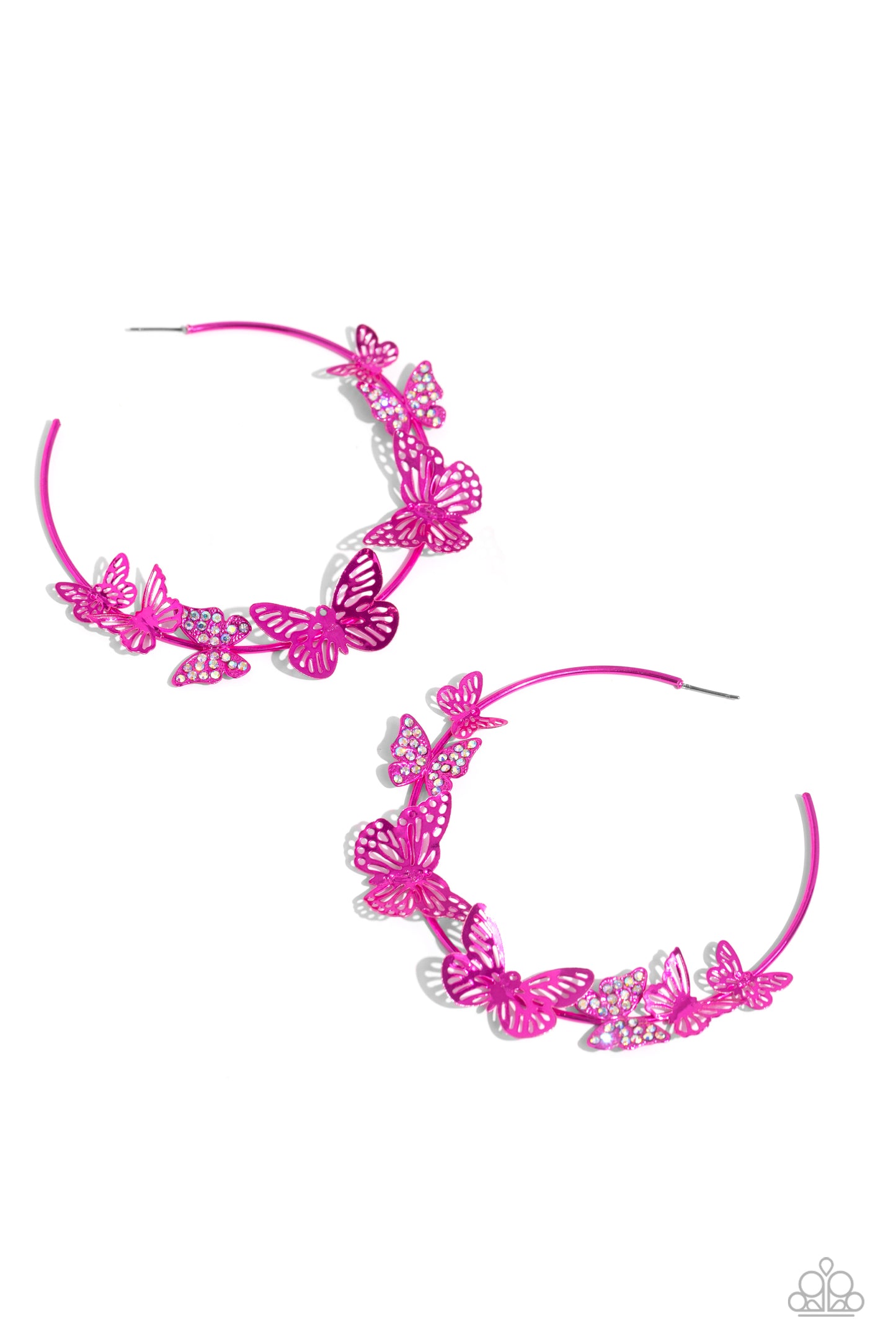 Paparazzi Accessories-Shimmery Swarm Pink Butterfly Hoop Earrings