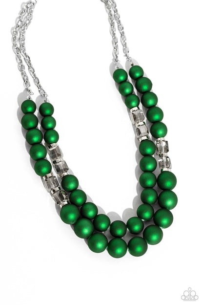 Paparazzi Accessories-Shopaholic Season Green Shimmer Bead Necklace Set