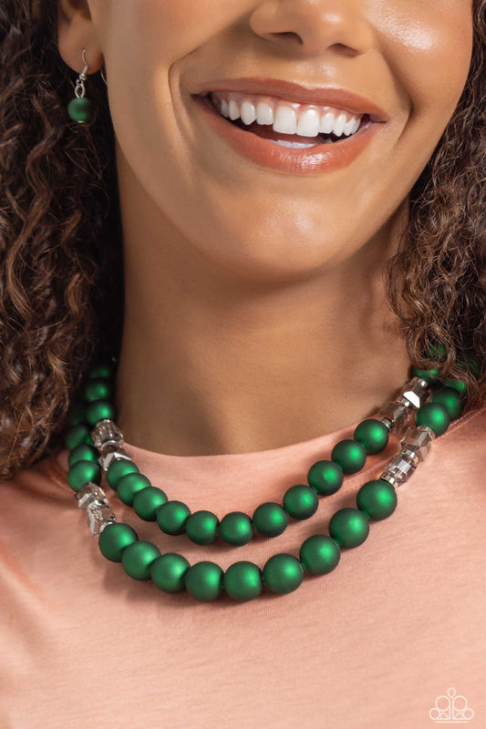 Paparazzi Accessories-Shopaholic Season Green Shimmer Bead Necklace Set