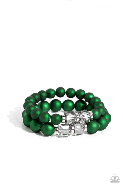 Paparazzi Accessories-Shopaholic Showdown Green Shimmer Bead Bracelet