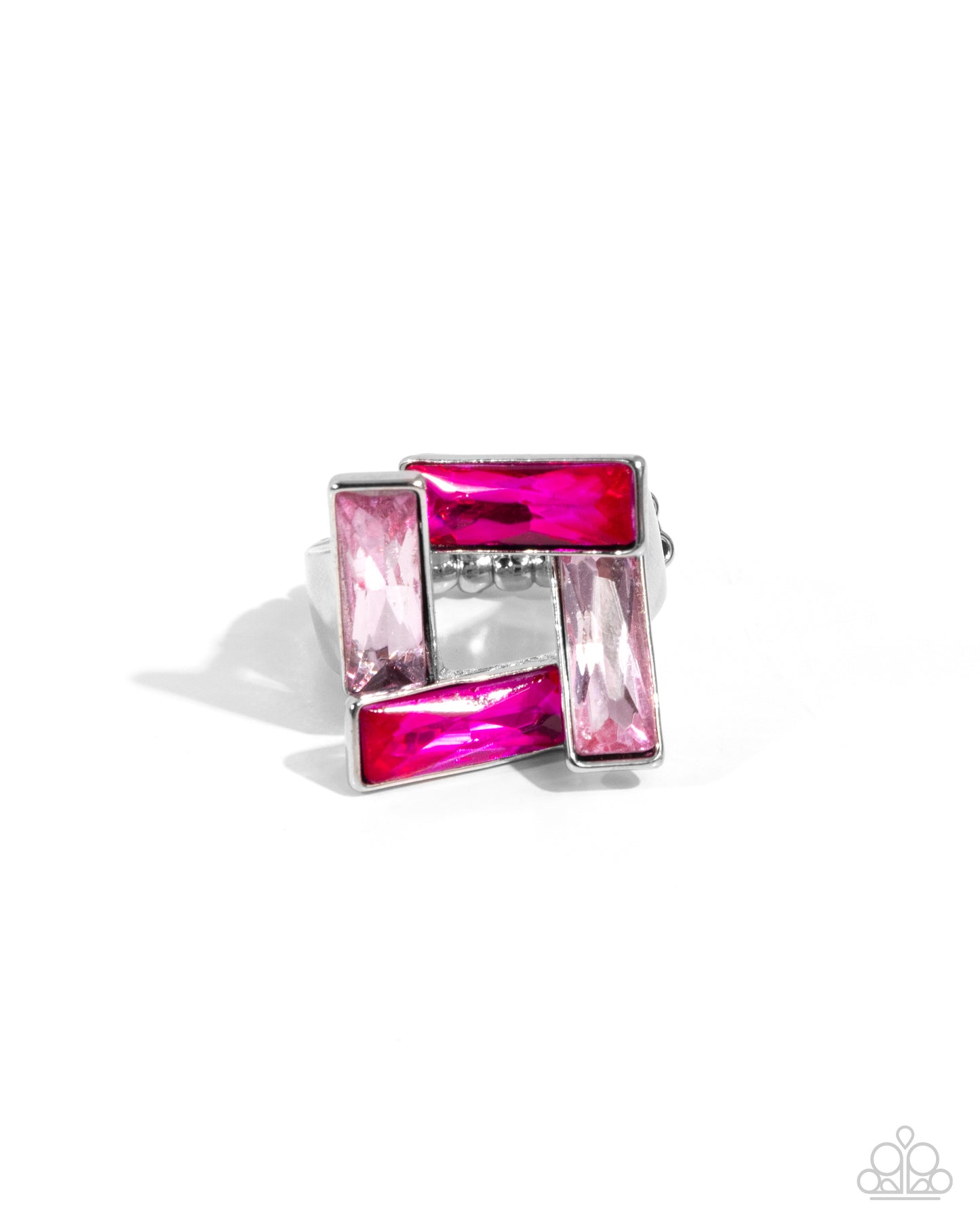 Paparazzi Accessories-Sinuous Square Pink Topsy-Turvy Emerald-Cut Ring