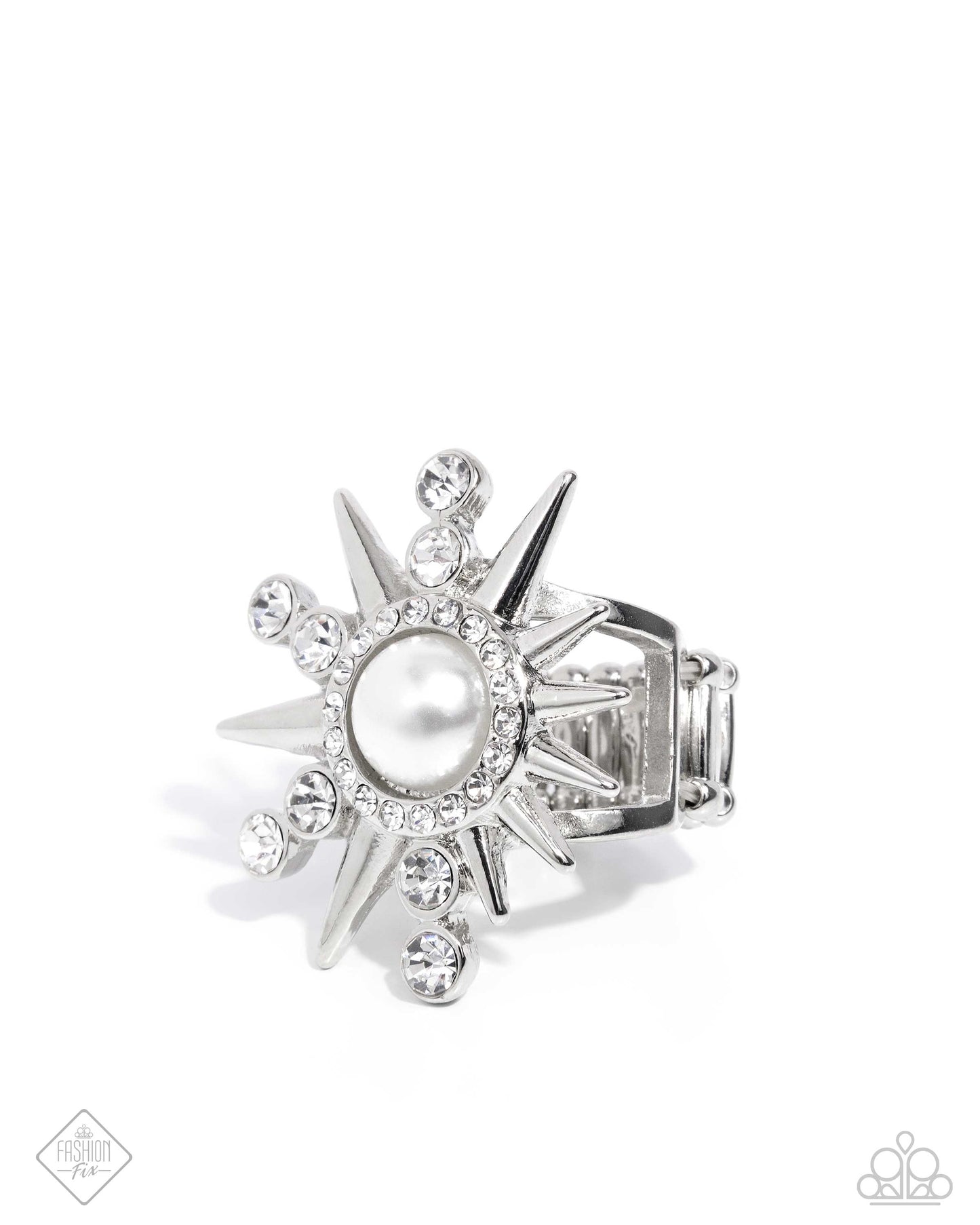 Paparazzi Accessories-Slam PUNK White Rhinestone Abstract Spike Ring