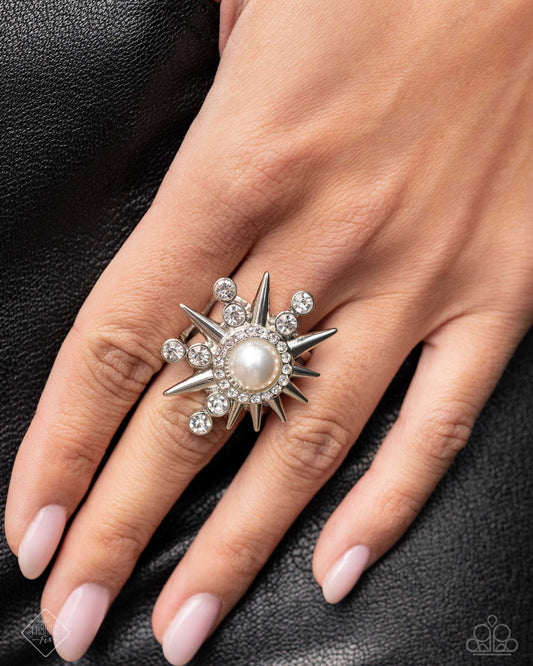 Paparazzi Accessories-Slam PUNK White Rhinestone Abstract Spike Ring