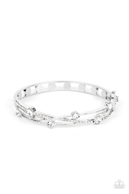 Paparazzi Accessories-Slammin Sparkle White Glittery Bangle Bracelet