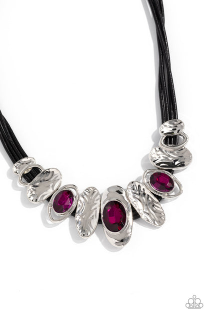 Paparazzi Accessories-Sliding Splendor Pink Asymmetrical Necklace Set