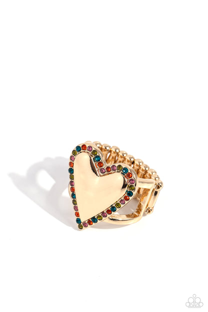 Paparazzi Accessories-Smitten Shimmer Gold Heart Multi Rhinestone Ring