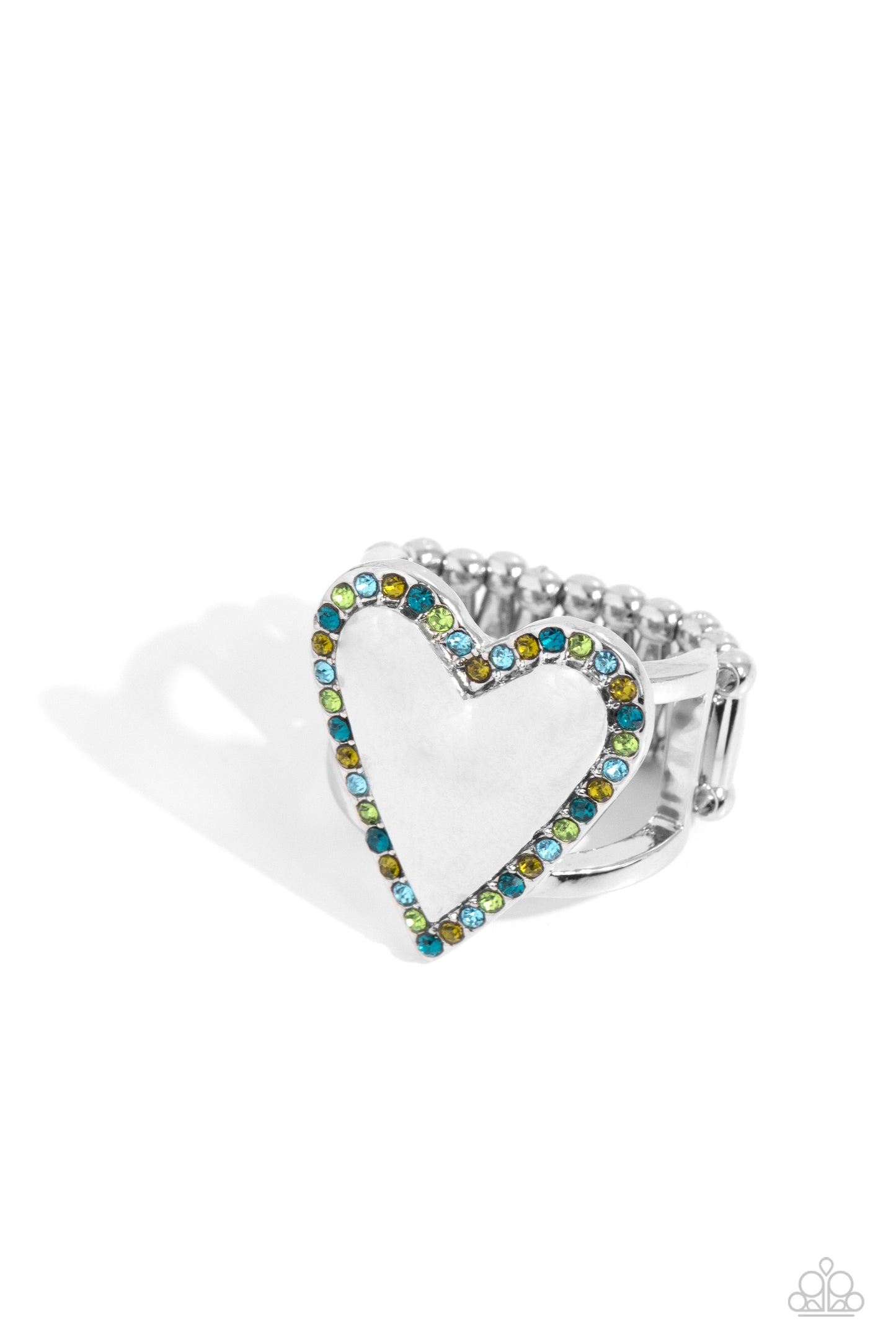 Paparazzi Accessories-Smitten Shimmer Green Rhinestone Silver Heart Ring