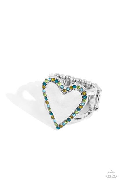 Paparazzi Accessories-Smitten Shimmer Green Rhinestone Silver Heart Ring