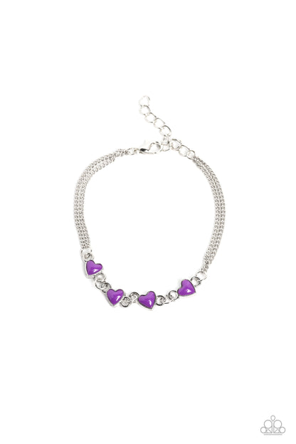 Paparazzi Accessories-Smitten Sweethearts Purple Dainty Heart Bracelet