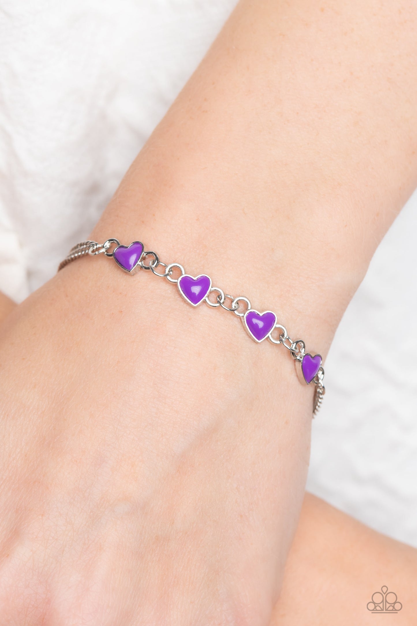 Paparazzi Accessories-Smitten Sweethearts Purple Dainty Heart Bracelet