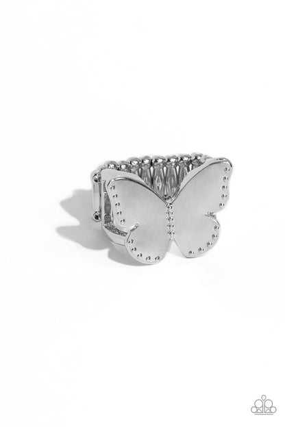 Paparazzi Accessories-Soaring Santa Fe Silver Studded Butterfly Ring