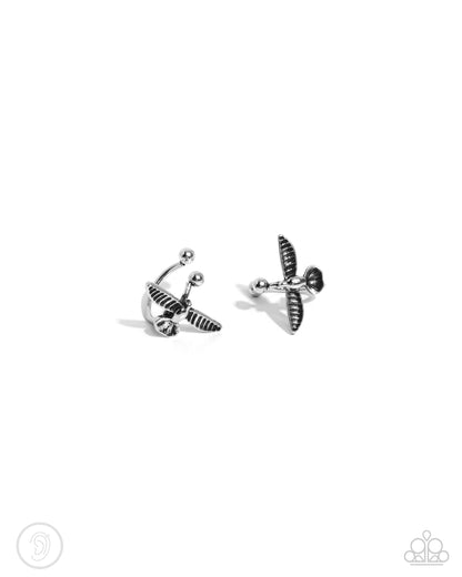 Paparazzi Accessories-Soaring Sparrow Silver Barbell Earrings