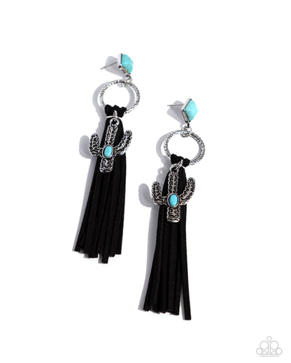 Paparazzi Accessories-Southwestern Season Black Suede Cactus Earrings