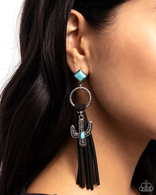 Paparazzi Accessories-Southwestern Season Black Suede Cactus Earrings