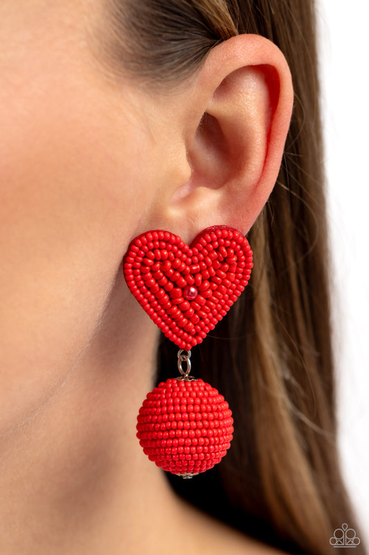 Paparazzi Accessories-Spherical Sweethearts Red Seed Bead Earrings