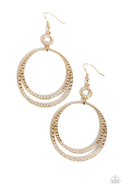 Paparazzi Accessories-Spin Your HEELS Gold Sparkle Hoop Earrings