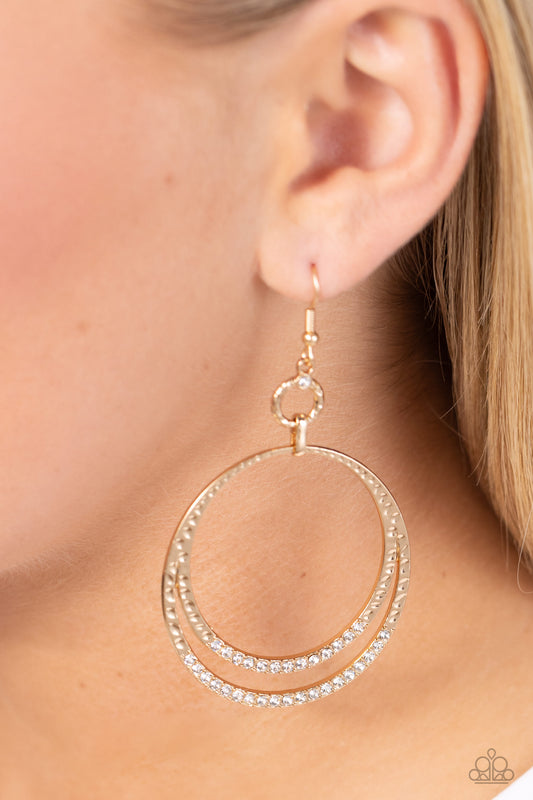 Paparazzi Accessories-Spin Your HEELS Gold Sparkle Hoop Earrings