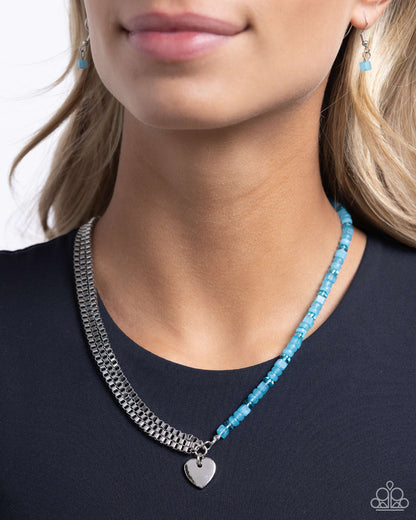 Paparazzi Accessories-Squared Sweetheart Blue Bead Heart Necklace Set